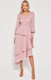 SOGNA COL Textured Midi Dress with Asymmetrical  SDR1383B
